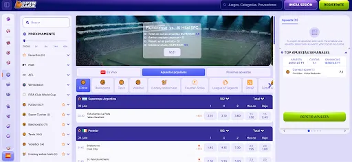 SpinBara Apuestas en Vivo – vista de eventos deportivos y cuotas. Interfaz de apuestas en vivo de SpinBara en español con partidos de fútbol, baloncesto, tenis y más.