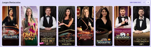 Featured live casino games carousel Carousel of featured live casino games with dealers